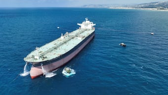 A drone view shows crude oil tanker. Reuters