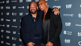 Mark Kerr and Dwayne Johnson attend the red carpet for the film The Smashing Machine. Image: Reuters