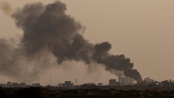 Smoke rises from Gaza after an explosion, as seen from the Israeli side of the border with Gaza, September 16, 2025. Reuters