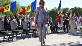 Irina Vlah, leader of the Heart of Moldova Republican Party and one of the leaders of the Patriotic Electoral Bloc, attends a rally launching the election campaign ahead of the parliamentary elections, at the Capriana Monastery in the village of Capriana, Moldova August 29, 2025. Image- Reuters