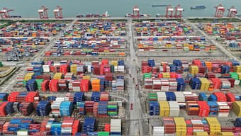 Containers are seen at the Port of Nanjing in eastern China's Jiangsu province. AFP