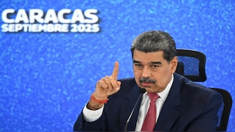 Venezuela's President Nicolas Maduro speaks during a press conference with international media at Hotel Eurobuilding in Caracas on September 15, 2025. AFP