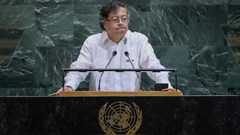 Colombian president Gustavo Petro speaks during the General Debate of the United Nations General Assembly at the UN headquarters in New York City on September 23, 2025. Colombia's President Gustavo Petro called at the UN General Assembly Tuesday for a "criminal process" to be opened against counterpart Donald Trump for US strikes on alleged drug trafficking boats in the Caribbean. (Photo by Leonardo MUNOZ / AFP)