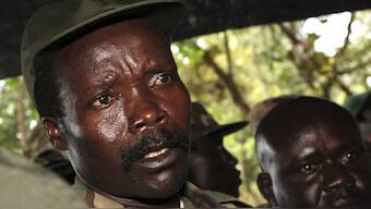 FILE - In this Nov. 12, 2006 file photo, the leader of the Lord's Resistance Army Joseph Kony answers journalists' questions following a meeting with UN humanitarian chief Jan Egeland at Ri-Kwangba in Southern Sudan. (AP Photo/Stuart Price, File)