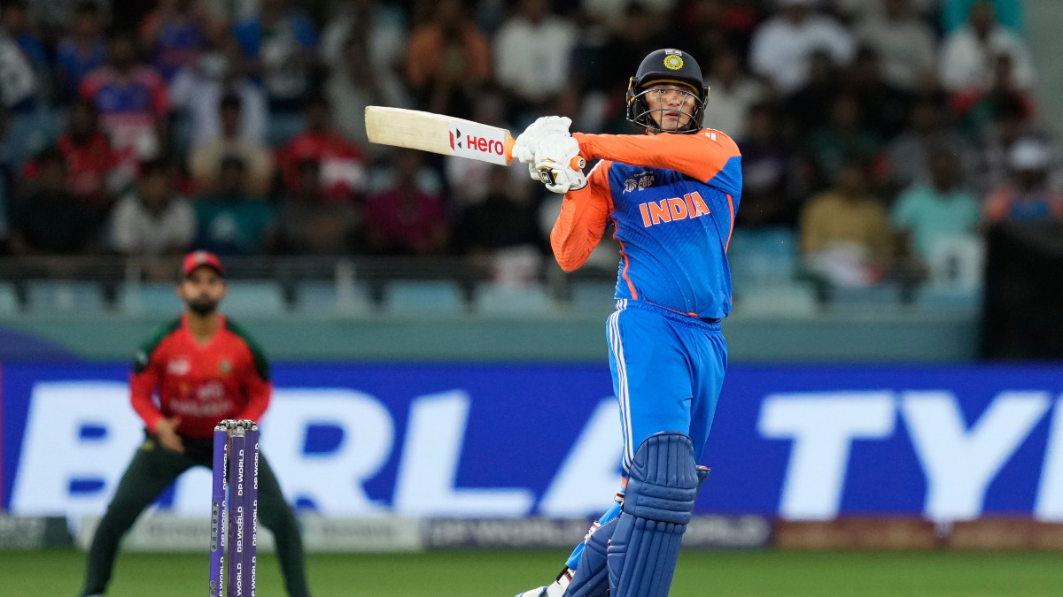 Abhishek Sharma would go on to smash a 25-ball half-century after getting dropped on 7 off Tanzim Hasan Sakib's bowling. AP Abhishek Sharma would go on to smash a 25-ball half-century after getting dropped on 7 off Tanzim Hasan Sakib's bowling. AP