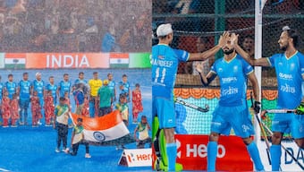 In difficult conditions, Hardik Singh scored a brilliant goal for the Indian hockey team. Images: Hockey India
