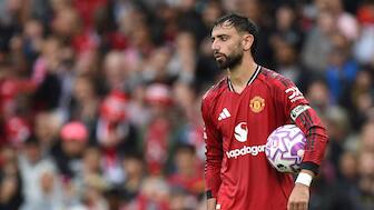 Manchester United midfielder Bruno Fernandes in action  during the Red Devils' Premier League home game against Burnley. Reuters