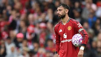 Manchester United midfielder Bruno Fernandes in action  during the Red Devils' Premier League home game against Burnley. Reuters