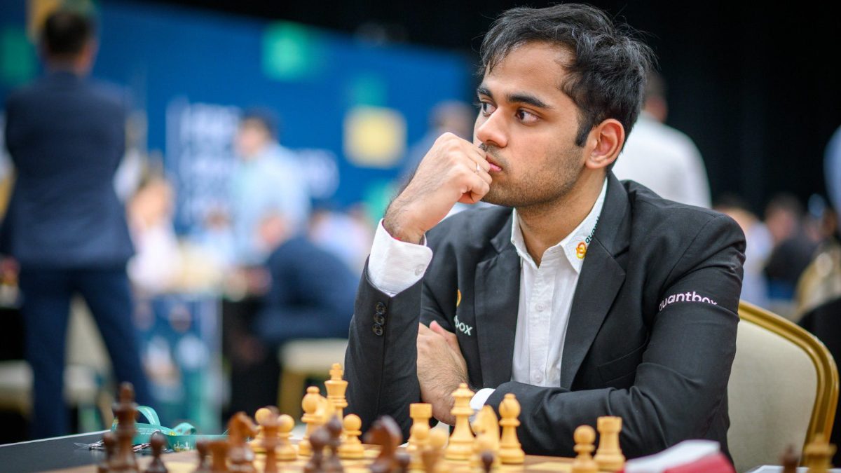 Arjun Erigaisi could not force a win with white in first game of round 5. Image: FIDE
Arjun Erigaisi could not force a win with white in first game of round 5. Image: FIDE