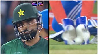 Pakistan opener Fakhar Zaman had a bewildered look on his face after the TV umpire ruled in India's favour by stating that Sanju Samson "clearly" had his fingers under the ball. Image credit: Screengrab/SonyLIV