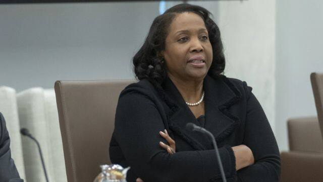 Federal Reserve Board of Governors member Lisa Cook listens during an open meeting of the Board of Governors at the Federal Reserve. File image/AP