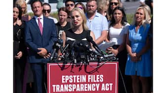 Anouska de Georgiou, a survivor of sex offender Jeffrey Epstein's abuse, speaks during a news conference at the US Capitol, on Wednesday, Sept. 3, 2025, in Washington DC. (Photo: Jose Luis Magana/AP)