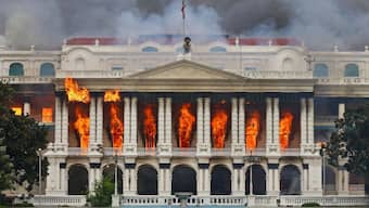 Fire rages through the Singha Durbar, the seat of the Nepal government, in Kathmandu on September 9, 2025. (Photo: by Anup Ojha/AFP)