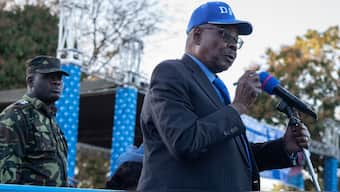 Malawi’s former President and leader of the Democratic Progressive Party (DPP), Arthur Peter Mutharika, speaks to the crowd at a political rally to officially launch the party’s manifesto at Mjamba Freedom Park, on August 3, 2025. (Photo: Amos Gumulira/AFP)