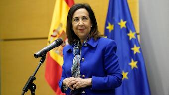 Spanish Defence Minister Margarita Robles reacts as she speaks to members of the media after meeting Ukrainian Defense Minister Rustem Umerov, in Madrid, Spain, on March 14, 2025. (Photo: Ana Beltran/Reuters)