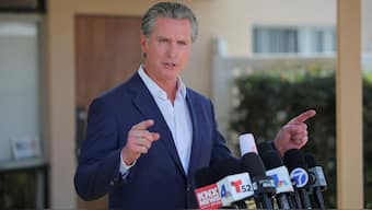 California Governor Gavin Newsom speaks during a press conference after the federal government's demobilisation of 2,000 National Guard members, in Downey, California, US, on July 16, 2025. (Photo: Daniel Cole/Reuters)