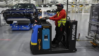 (File) An employee works on the line during a media tour at the Hyundai Motor Group Metaplant America, March 26, 2025, in Ellabell, Ga. AP