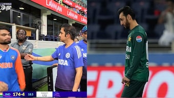 Gautam Gambhir's remark to Indian players over shaking hands with umpires is going viral as Pakistan captain Salman Agha was forced to make a U-turn. Images: SonyLIV/AP