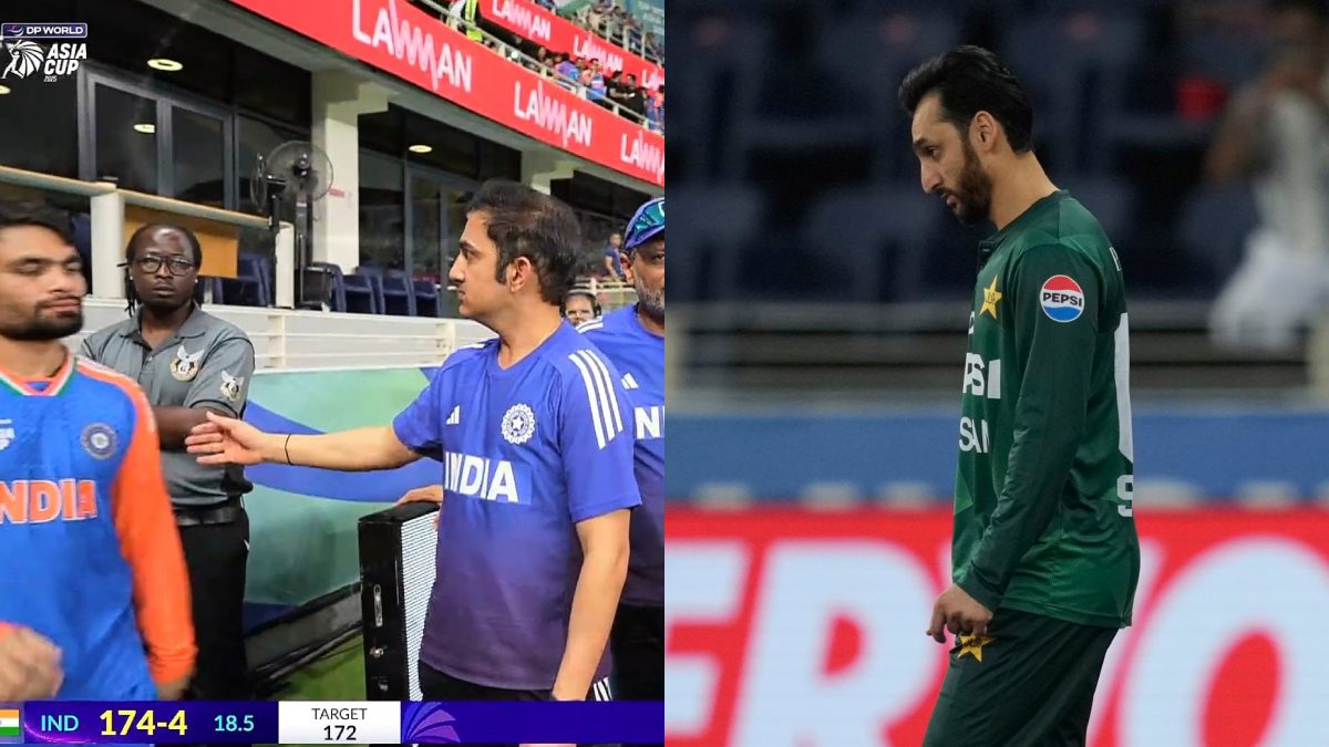 Gautam Gambhir's remark to Indian players over shaking hands with umpires is going viral as Pakistan captain Salman Agha was forced to make a U-turn. Images: SonyLIV/AP Gautam Gambhir's remark to Indian players over shaking hands with umpires is going viral as Pakistan captain Salman Agha was forced to make a U-turn. Images: SonyLIV/AP