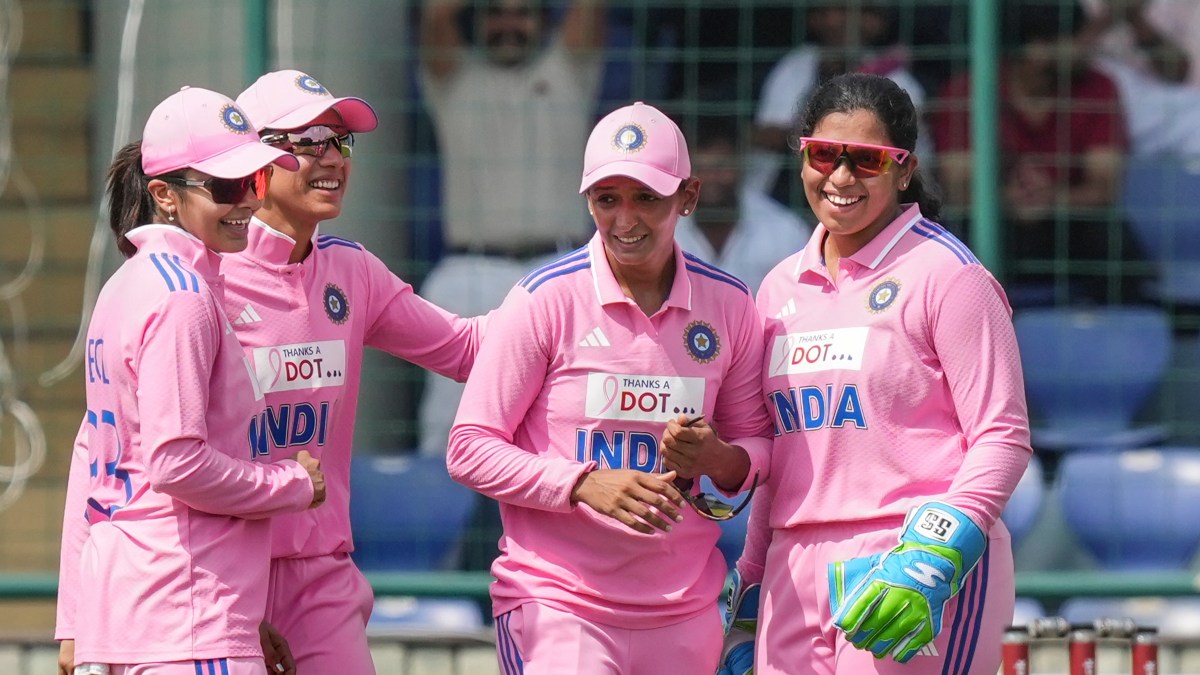 India captain Harmanpreet Kaur and her teammates celebrate the fall of a wicket during the third ODI against Australia in Delhi. PTI India captain Harmanpreet Kaur and her teammates celebrate the fall of a wicket during the third ODI against Australia in Delhi. PTI