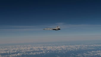 A still photo published by Swedish armed forces that it says shows a Russian mig-31 fighter jet that took part in the violation of Estonian airspace. Swedens military says the image was taken over the Baltic sea after the Russian aircraft left Estonian airspace, still photo released on September 19, 2025. Reuters File