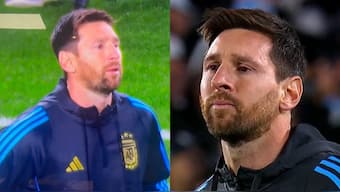 Lionel Messi could not hold back his tears as the Argentina fans gave him a fitting tribute at the Estadio Monumental in Buenos Aires. Images: telefe/X
