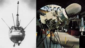 (Left) Luna 2 was the first spacecraft to crash into the Moon, on September 15, 1959. Image/Nasa; (right) The first spacecraft to soft-land on the Moon was Luna 9. It was launched by the Soviet Union on January 31, 1966, and returned photographs of the lunar surface for three days. Image/Novosti Press Agency