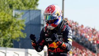 Defending world champion Max Verstappen celebrates after securing pole position for the Italian Grand Prix at Monza. AP