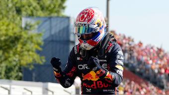 Defending world champion Max Verstappen celebrates after securing pole position for the Italian Grand Prix at Monza. AP