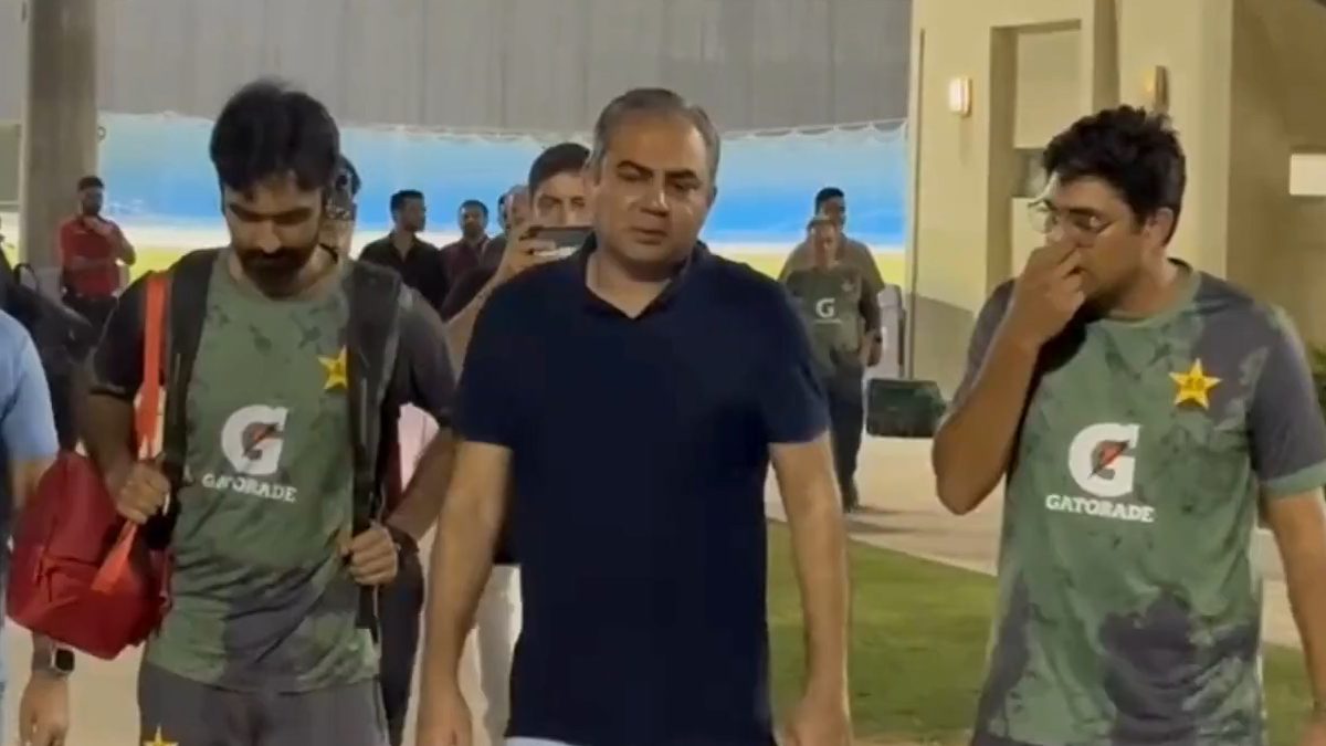 Pakistan cricket head Mohsin Naqvi visited team's training session before match against India. Image: PTI Pakistan cricket head Mohsin Naqvi visited team's training session before match against India. Image: PTI