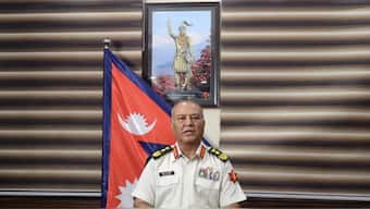 Nepali Army chief Ashok Raj Sigdel can be seen making a statement regarding the protests, behind him is a portrait of Prithvi Narayan Shah, the first monarch of the unified kingdom of Nepal. Image/X