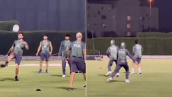Pakistan team at practice session in ICC Academy in Dubai. Image: X