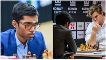 Indian No 1 R Praggnanandhaa's face was superimposed on D Gukesh in a clip featuring the latter's victory over Magnus Carlsen in Norway Chess. Image credit: FIDE/Norway Chess