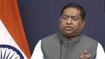 MEA Spokesperson Randhir Jaiswal addresses a press briefing on Friday. ANI