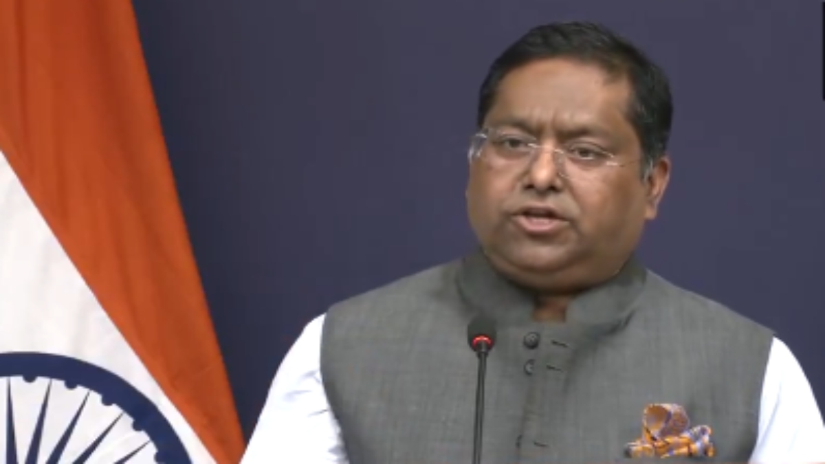 MEA Spokesperson Randhir Jaiswal addresses a press briefing on Friday. ANI MEA Spokesperson Randhir Jaiswal addresses a press briefing on Friday. ANI