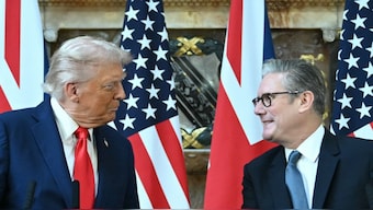 Britain's Prime Minister Keir Starmer (R) and US President Donald Trump (L) attend a joint press conference following their meeting at Chequers, in Aylesbury, central England, on September 18, 2025, on the second day of the US President's second State Visit.  Image- AFP
