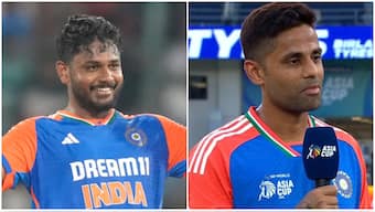 Sanju Samson was included in the playing XI as India captain Suryakumar Yadav won the toss and opted to field against UAE in their Asia Cup opener. Image credit: AP/SonyLIV
