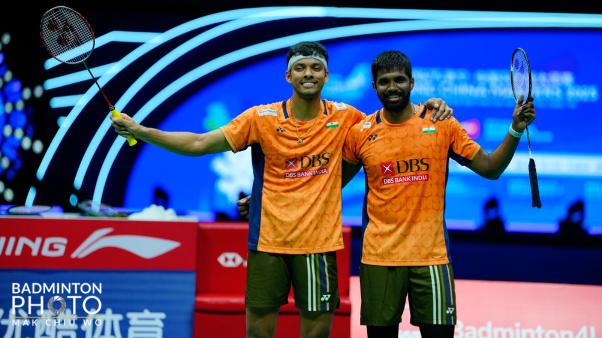 Satwiksairaj Rankireddy and Chirag Shetty celebrate after defeating Malaysia's Aaron Chia and Soh Wooi Yik in the semi-finals of the China Open men's doubles category. Image credit: Badminton Photo Satwiksairaj Rankireddy and Chirag Shetty celebrate after defeating Malaysia's Aaron Chia and Soh Wooi Yik in the semi-finals of the China Open men's doubles category. Image credit: Badminton Photo