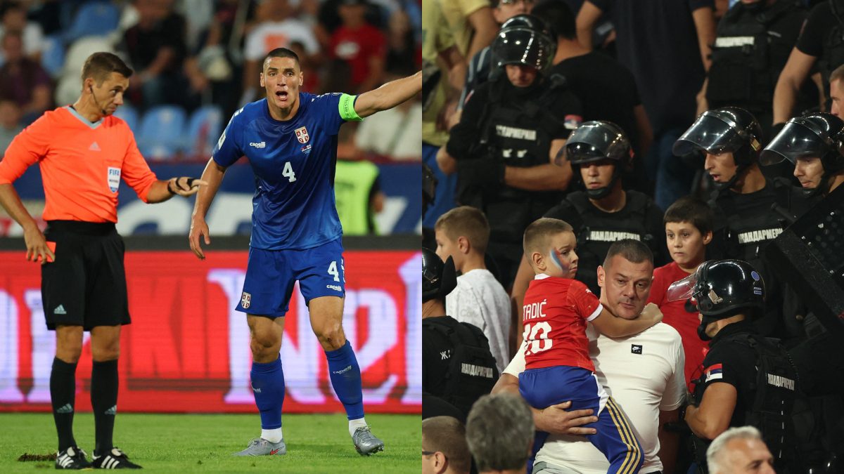 Chaotic night in Serbia vs England: Riot police enter stands, laser incident stops match