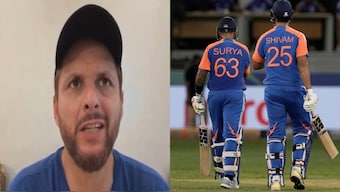 Shahid Afridi goes on an angry rant over India–Pakistan handshake row. Images: Samaa TV/AP
