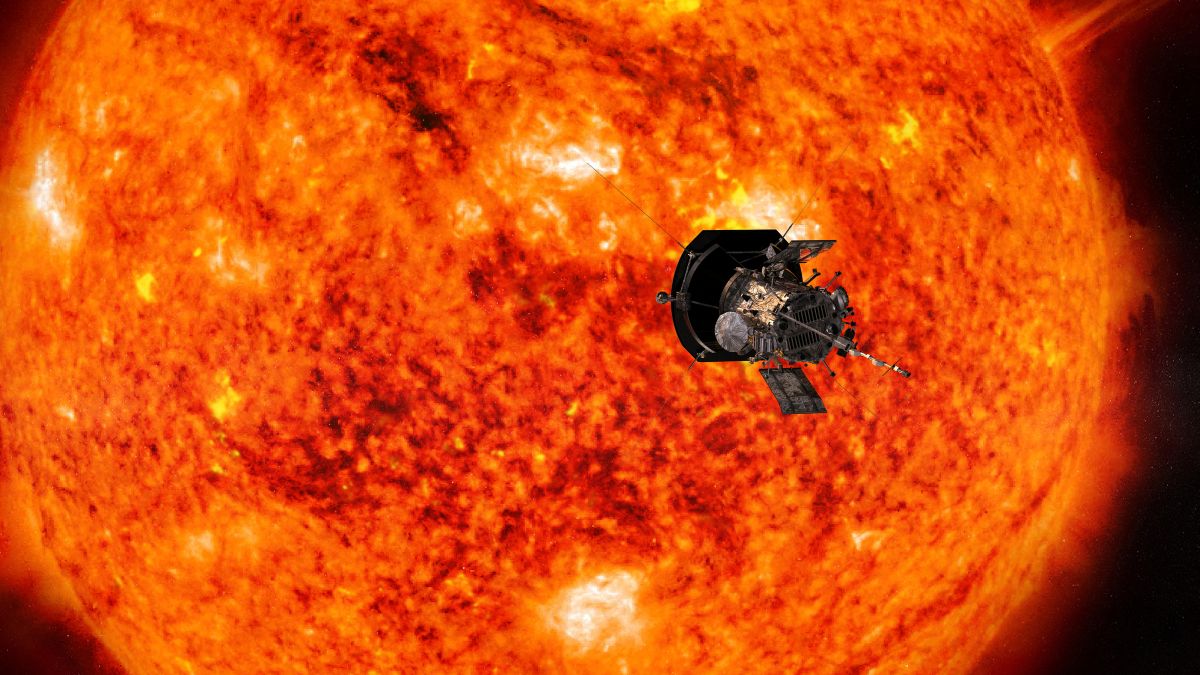 A 2018 artist's concept shows the Parker Solar Probe spacecraft flying into the Sun's outer atmosphere, called the corona, on a mission to help scientists learn more about the Sun. Image/Nasa A 2018 artist's concept shows the Parker Solar Probe spacecraft flying into the Sun's outer atmosphere, called the corona, on a mission to help scientists learn more about the Sun. Image/Nasa
