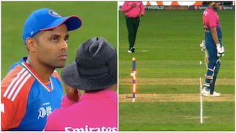 India captain Suryakumar Yadav decided to withdraw his appeal after UAE's Junaid Siddique was caught short of his crease thanks to Sanju Samson's presence of mind. Image credit: Screengrab/SonyLIV