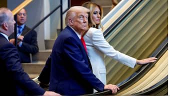 US President Donald Trump and first lady Melania Trump ride an escalator as they arrive to attend the 80th United Nations General Assembly, in New York City, New York, US, September 23, 2025. File Image/Reuters