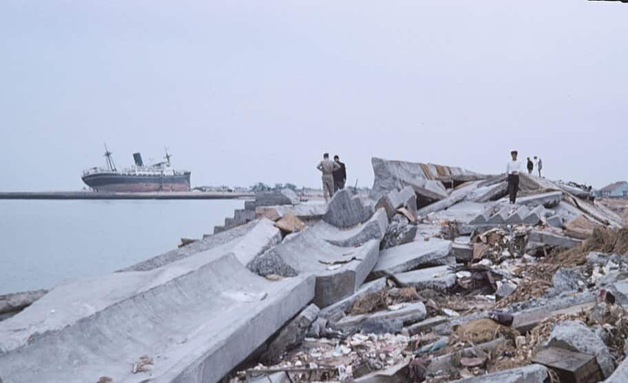 Damage to a portion of seawall after Typhoon Vera struck Japan. Wikimedia Commons
