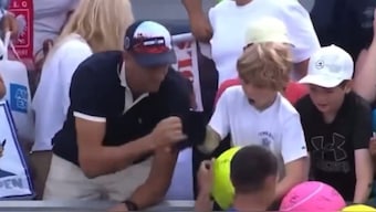 A rich CEO Piotr Szczerek was seen snatching a hat off a young boy at the US Open 2025. Image: US Open
A rich CEO Piotr Szczerek was seen snatching a hat off a young boy at the US Open 2025. Image: US Open
