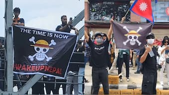 Many were seen carrying the pirate flag from 'One Piece', marked by a skull wearing a straw hat. Image: X
