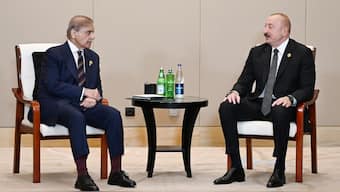 Azerbaijani President Ilham Aliyev met Pakistani PM Shehbaz Sharif in China. X/@presidentaz