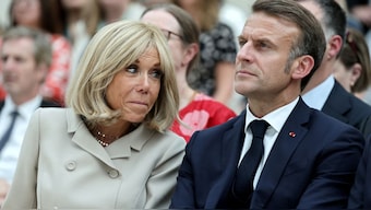 France's President Emmanuel Macron and his wife Brigitte Macron attend a ceremony during their visit to The British Museum in London, Britain, July 9, 2025. File Photo/Reuters