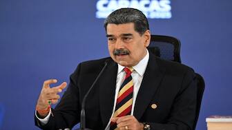 Venezuela's President Nicolas Maduro gestures while speaking during a press conference in Caracas, on Monday. AFP File