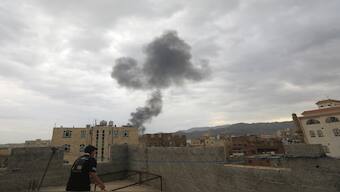 Smoke billows after Israeli strikes on Yemen's Houthi-held capital Sanaa on Wednesday. AFP